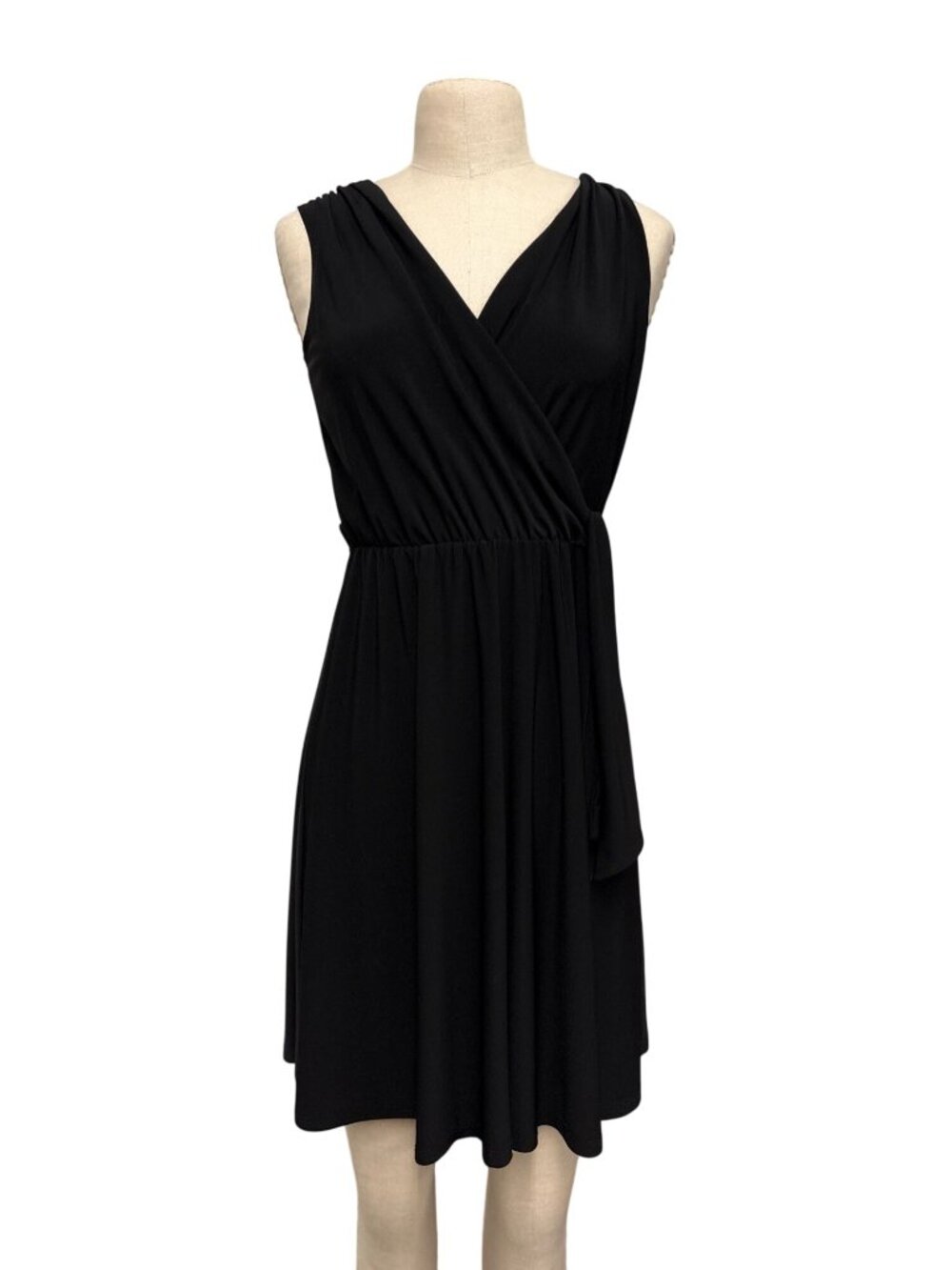 Annalee + Hope Black Sleeveless Wrap Dress Small USA Stretchy Polyester Blend